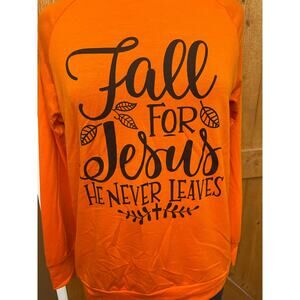 NWOT "Fall for Jesus" Shirt Women's Medium Orange Autumn Thanksgiving